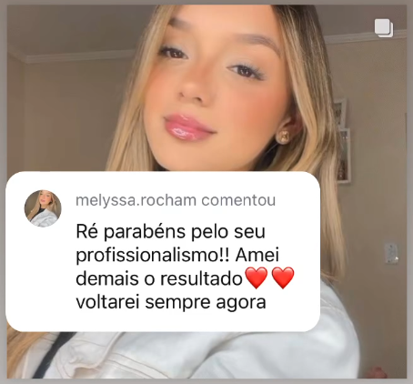 Paciente após procedimento com comentário de agradecimento no Instagram